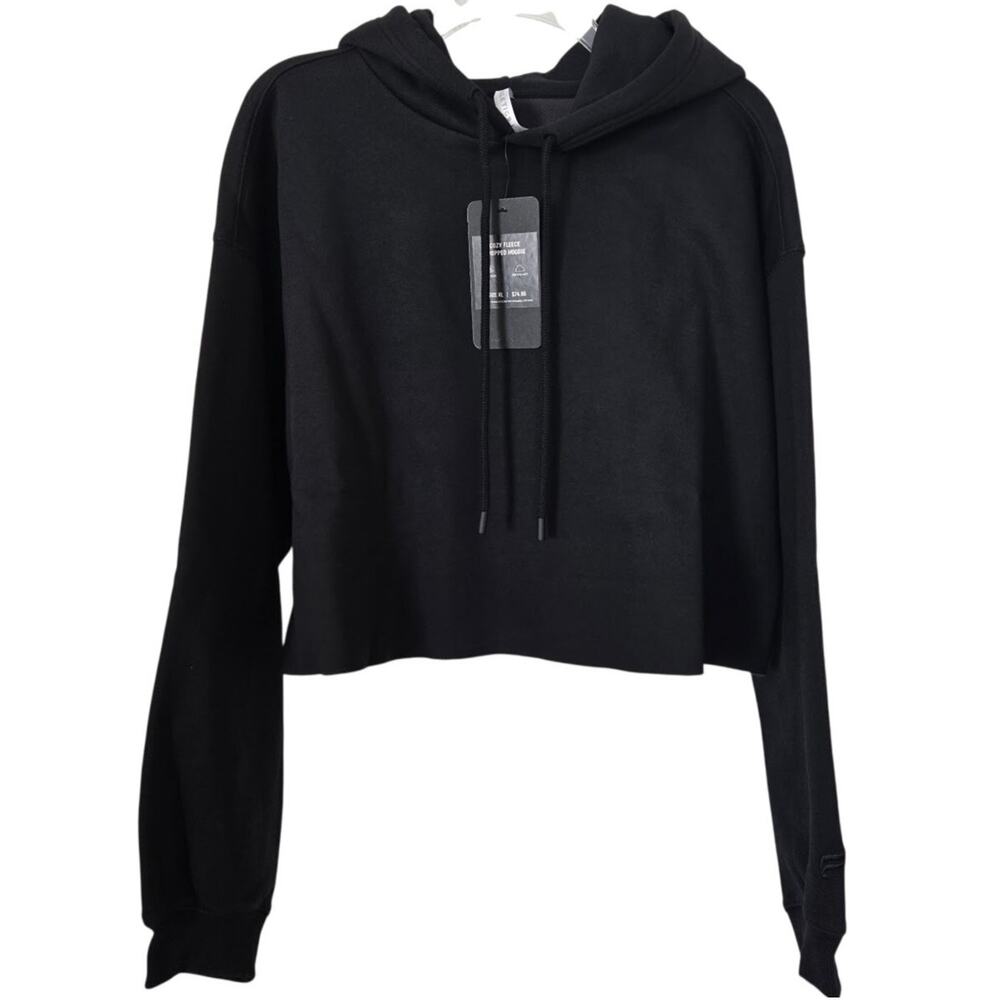 Fabletics Cozy Fleece Cropped Hoodie Sweatshirt Black Size XL NEW $74.95